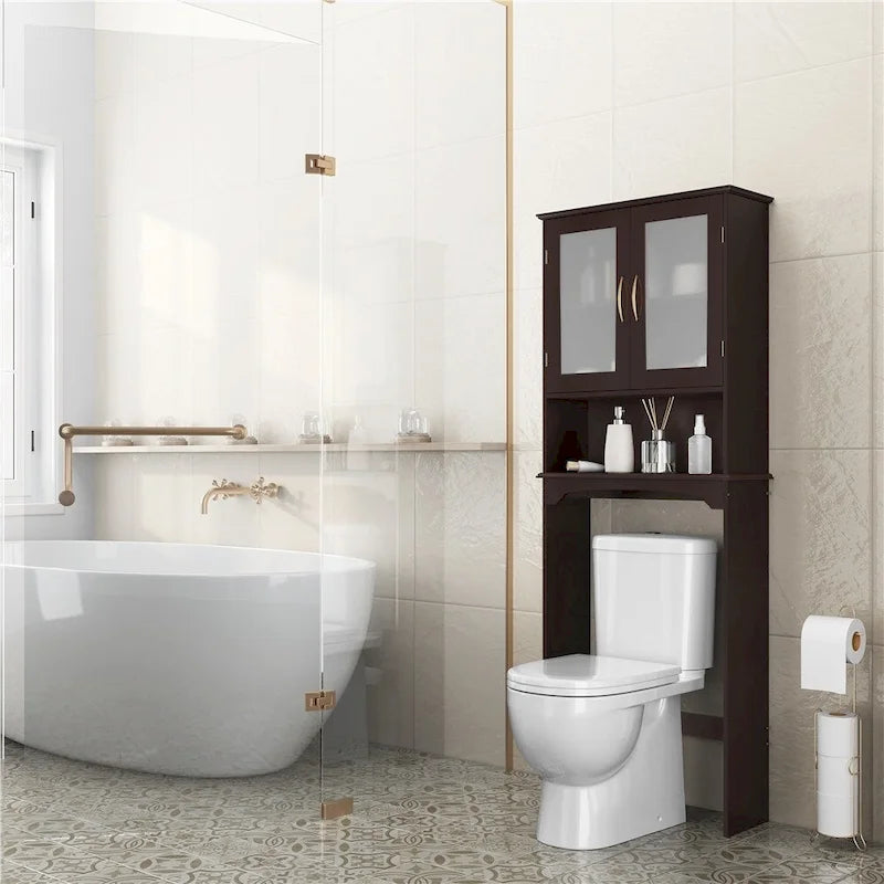 Organisateur de salle de bain au-dessus des toilettes 2 portes 1 étagère ouverte