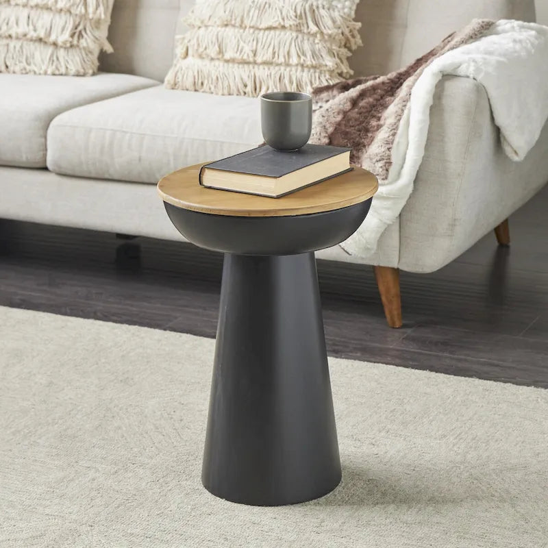 Table d'appoint ou bout de canapé faite main en métal avec plateau en bois brun