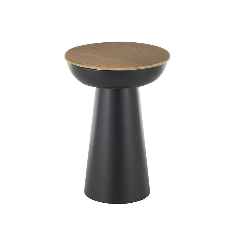 Table d'appoint ou bout de canapé faite main en métal avec plateau en bois brun