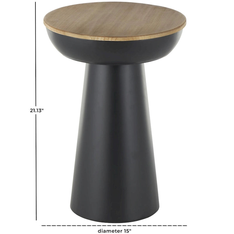 Table d'appoint ou bout de canapé faite main en métal avec plateau en bois brun