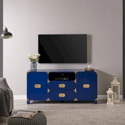 Meuble TV/console média bleu marine Mid-Century Modern avec rangements
